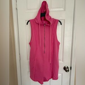 Pink Sleeveless Romper with Hoodie and Zipper